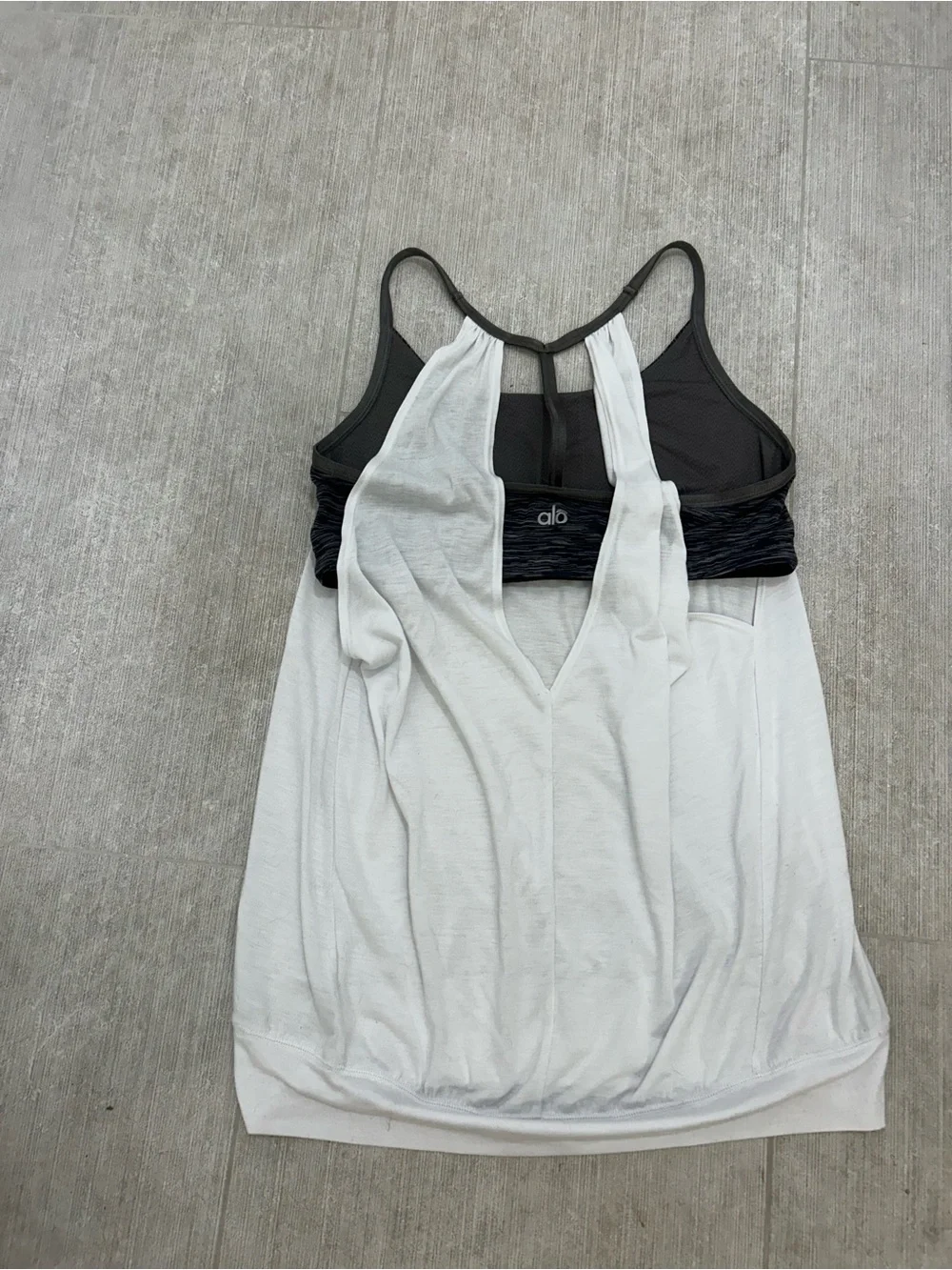 ALO Yoga White Layered Tank with Charcoal Inner Shelf